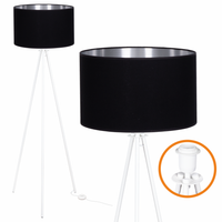 Lampa Stojąca Trigni Biała - Skandynawski Design abażur Czarno srebrny
