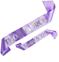 Szarfa fioletowa z Twoim nadrukiem w kolorze srebrnym - przód + tył