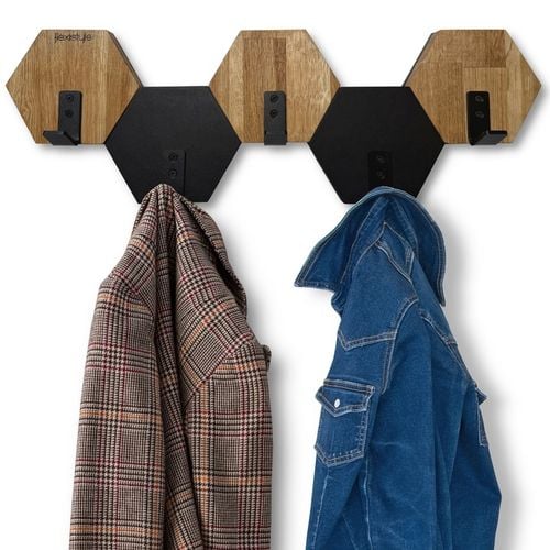 Wieszak ścienny do przedpokoju na ubrania na sciane drewniany Hexagon na Arena.pl
