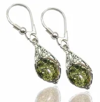 KOLCZYKI SREBRNE Z NATURALNYM BURSZTYNEM - zielone