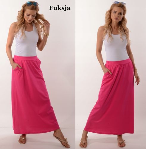 MAXI DŁUGA SPÓDNICA Z KIESZENIAMI prosta - KOLORY na Arena.pl