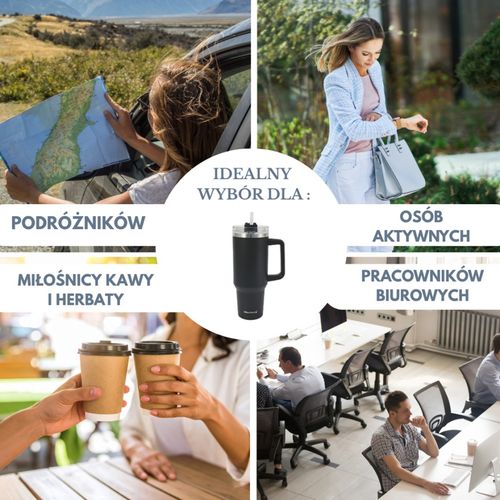 stalowy kubek termiczny termos 1100ml z rączką i słomką klausberg kb-7942 na Arena.pl