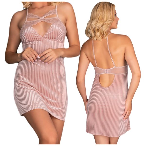 KOBIECA KOSZULKA NOCNA RÓŻOWA PRĄŻEK STRINGI S/M zdjęcie 1