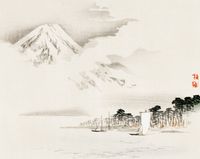 Plakat 76x60,5cm View of Mount Fuji, Kōno Bairei Japoński Vintage do Salonu