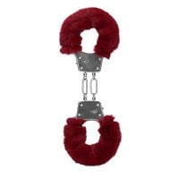 furry metal hand cuffs - red