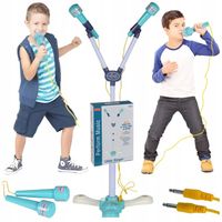 2x Mikrofon do Karaoke na Statywie dla Dzieci Zestaw Efekty Dźwiękowe LED