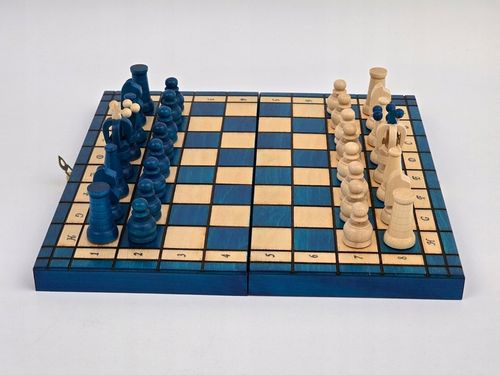TURKUSOWE Szachy drewniane Królewskie 31x31 we wkładce PRODUCENT na Arena.pl