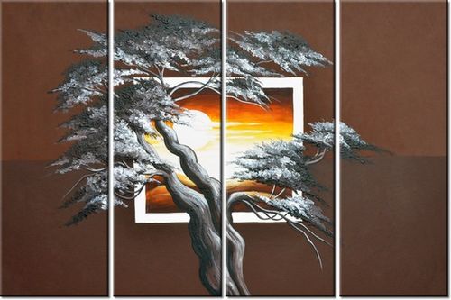120CM 80 OBRAZ 4 ELEM DRZEWO TLE ZACHODZĄCEGO SŁOŃCA ŚCIENNY na Arena.pl