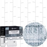 KURTYNA ŚWIETLNA 300 LED 3x3m SOPLE LAMPKI GIRLANDA BIAŁE PILOT NA OKNO