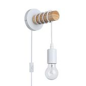 KINKIET LED E27 50W STAL DREWNO BIAŁY LAMPA ŚCIENNA