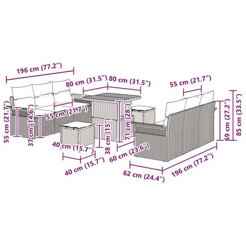 Zestaw Sof na Ogród 9 pcs Beżowy polirattan na Arena.pl