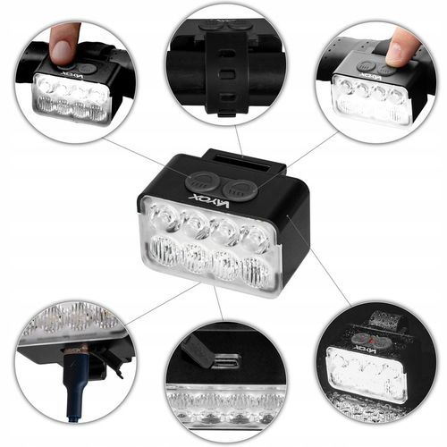 LAMPKA ROWEROWA PRZÓD 8xLED MOCNA JASNA 900LM OŚWIETLENIE ROWER USB-C VAYOX na Arena.pl
