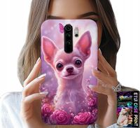 ETUI DO XIAOMI REDMI 9 - SŁODKA CHIHUAHUA NA RÓŻOWYM TLE KWIATAMI