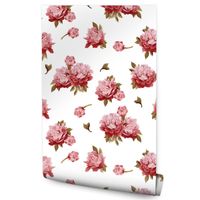 Tapeta Kolorowe PEONIE Kwiaty Akwarelowe Liście Do Salonu Sypialni