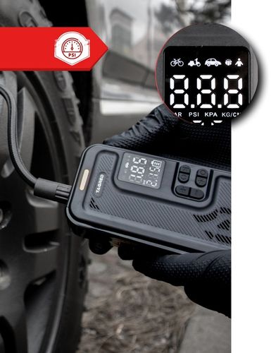 KOMPRESOR SAMOCHODOWY Pompka Elektryczna Sprężarka do kół 8V 4000mAh LCD na Arena.pl