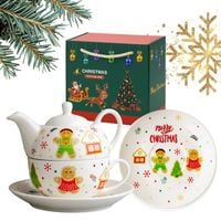 zestaw świąteczny - dzbanek z filiżanką i talerzykiem w ozdobnym