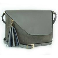 Skórzana torebka listonoszka Vera Pelle złote okucia,frędzelek, zamsz Szara VP113G