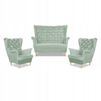 Zestaw wypoczynkowy Carol sofa fotele paski Family Meble seledynowy