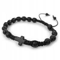Bransoletka RÓŻANIEC na rękę pleciony męski CZARNY onyks matowy