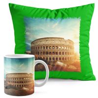 ZESTAW KUBEK + PODUSZKA ZIELONA - RZYM KOLOSEUM WIDOKI ZABYTEK