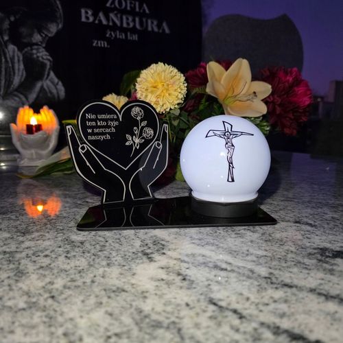 ZNICZ z Kulą Solarną na Grób STATUETKA LED NA CMENTARZ Wieczny Szkło Akryl na Arena.pl
