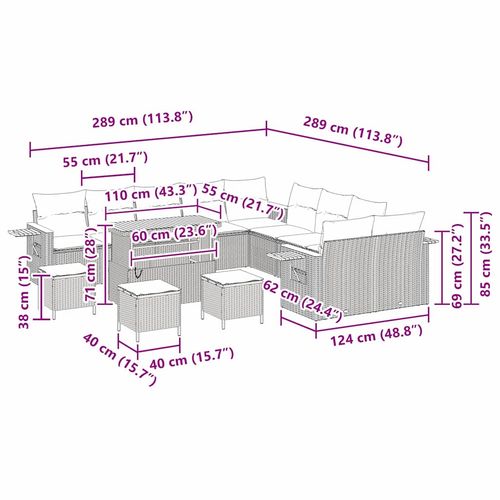 Zestaw Sof na Ogród 14 pcs beżowo-kremowy 110 x 55 x 71 cm na Arena.pl