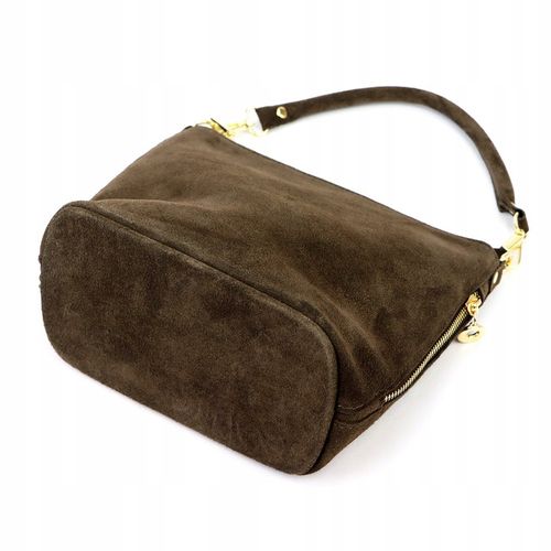 WŁOSKA SKÓRZANA TOREBKA DAMSKA LISTONOSZKA BORSE IN PELLE ZAMSZOWA BRĄZOWA na Arena.pl