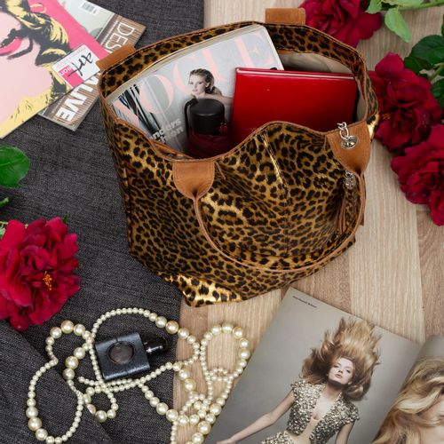 VERA PELLE torebka damska skórzana shopper w panterkę V515 camel na Arena.pl