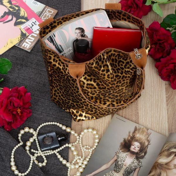 VERA PELLE torebka damska skórzana shopper w panterkę V515 camel zdjęcie 3