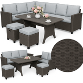 zestaw ogrodowy wypoczynkowy narożnik stół pufy meble ogrodowe