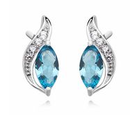 Eleganckie rodowane podłużne srebrne kolczyki akwamarynn błękitne cyrkonie srebro 925 Z1081E_AQ