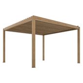 PERGOLA OGRODOWA ELEKTRYCZNA LUXE 4X4X2.5 M ALUMINIOWA Z OŚWIETLENIEM LED W KOLORZE DREWNA