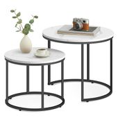 Stolik kawowy okrągły loft fi 53x45 fi 43x35 zestaw blat marmur czarne