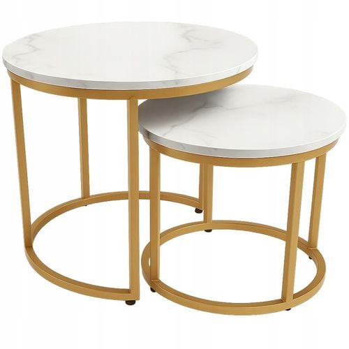 STOLIKI KAWOWE ZESTAW 2w1 ROZKŁADANE DO SALONU GLAMOUR MARMUR BIAŁY na Arena.pl