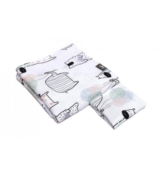 Otulacz Bambusowy z Antybakteryjnymi Jonami Srebra, Muślinowy (Żyrafy+pieluszka mała) 35x30 cm zdjęcie 1