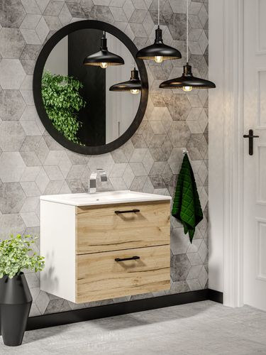 Szafka łazienkowa wisząca LUNA 80 dąb /biały z umywalką Alto (W3) na Arena.pl