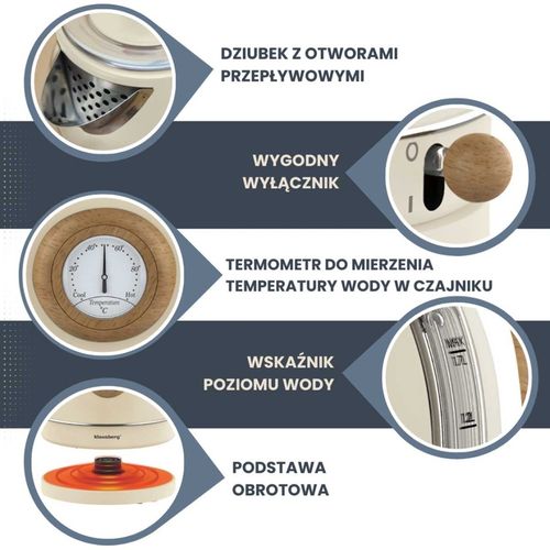 czajnik elektryczny 1,7l z termometrem klausberg kb-9006 retro na Arena.pl