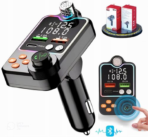 TRANSMITER FM ZESTAW GŁOŚNOMÓWIĄCY BT 5.0 ŁADOWANIE QC 3x USB PD RGB AUDIO na Arena.pl