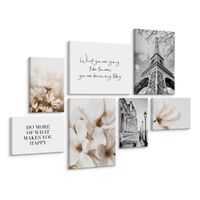 Obrazy Do Salonu Paryska Uliczka WIEŻA Eiffla Kwiaty Magnolie Cytaty 110cm x 80cm