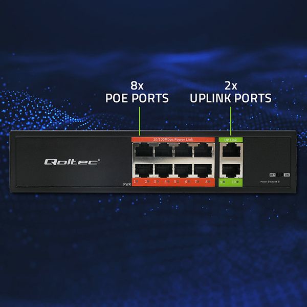 Qoltec Switch PoE 8+2 RJ45 Fast Ethernet 120W zdjęcie 7