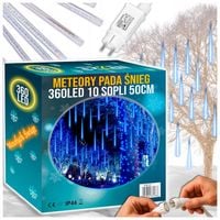 METEORY NIEBIESKIE 10 SPOLI 50 CM 360 LED LAMPKI PADAJĄCY ŚNIEG SOPLE 8 m