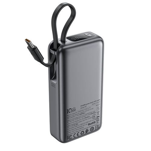 Powerbank 10000mAh PD30W z wbudowanym kablem USB-C - czarny na Arena.pl
