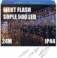 SOPLE 500 LED KURTYNA LAMPKI ZEWNĘTRZNE IP44 MULTIKOLOR + ZIMNY FLASH 24M