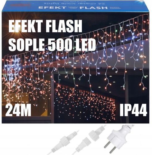 SOPLE 500 LED KURTYNA LAMPKI ZEWNĘTRZNE IP44 MULTIKOLOR + ZIMNY FLASH 24M na Arena.pl