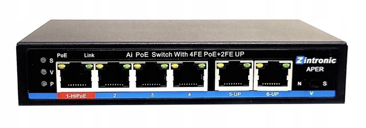 Switch POE 4xPOE 2xUplink 65W HI-POE APER zdjęcie 5