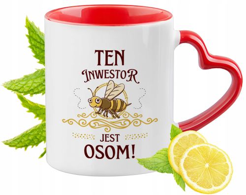 Kubek Dla Inwestora Czerwony Z Uszkiem W Kształcie Serca Na Prezent na Arena.pl