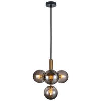 Loftowa LAMPA wisząca RAVENA PND-2324-4B BRO+SG Italux szklana OPRAWA zwis kule balls mosiądz przydymione