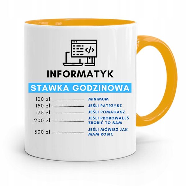 Kubek Żółty Informatyka Programisty Stawka H Z Nadrukiem Ze Zdjęciem zdjęcie 1