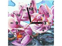 30X30CM ZEGAR ŚCIENNY RÓŻOWE KWIATY KAMYKACH ABSTRAKCJA OBRAZ MALOWANE