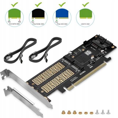 Adapter 3x dysk M.2: SATA + NVMe + mSATA PCI-e x16 na Arena.pl